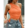 thumbnail image 2 of Attraco Womens One Shoulder Crop Top Y2K Drawstring Ruched Cami Tops, 2 of 5