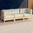 thumbnail image 1 of vidaXL 3-Seater Garden Sofa with Cream Cushions Solid Pinewood, 1 of 4