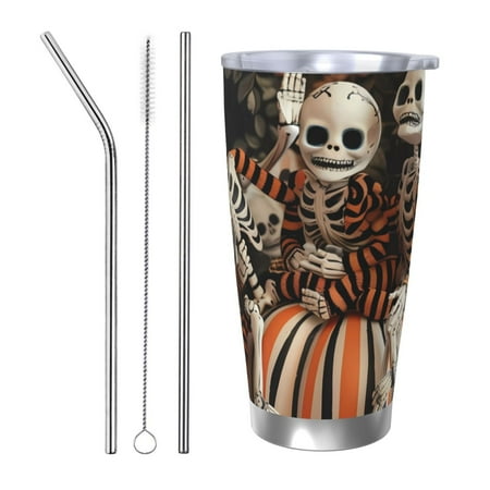 

Gukieu Whimsical Halloween Skeletons Print 20OZ Car Cup Vacuum Stainless Steel Leak-proof Thermos Cup Unisex Suitable for Home Outdoor and Sports-Straw Three-piece Set