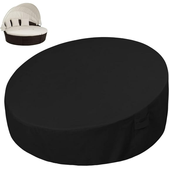 Heavy Duty 600D Outdoor Daybed Cover 75 Inch UV Resistant Patio Round Sofa Cover Waterproof Outdoor Canopy Daybed Sofa Cover with Air Vent 75" Dia x 35"/18" H, Black