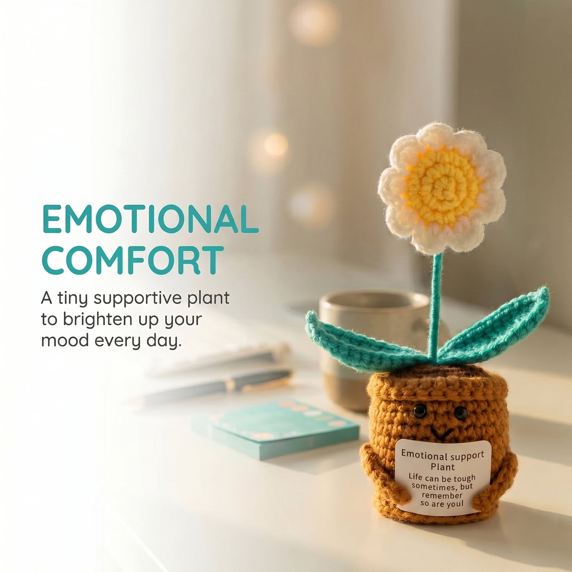 Unique Bargains 2Pcs Handmade Crochet Potted Knitted Plant Daisy-Shaped 4.3in