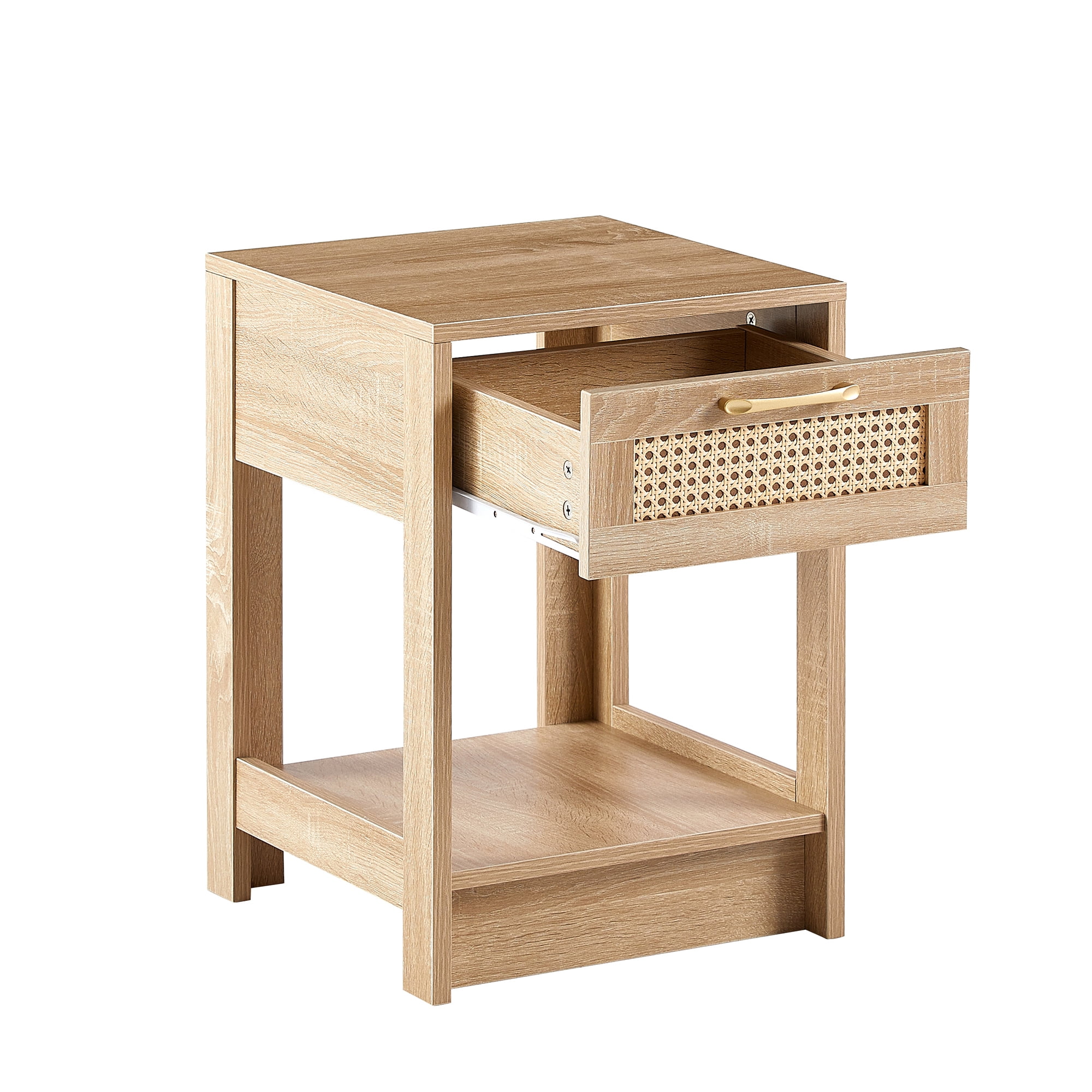 Kadyn Rattan Side Table, 15.75" Bedside End Table with Drawer, Modern Farmhouse Nightstand for Living Roon, Natural Kadyn Rattan Side Table, 15.75" Bedside End Table with Drawer, Modern Farmhouse Nightstand for Living Roon, Natural