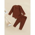 thumbnail image 4 of TSEXIEFOOFU 2 Pcs Newborn Ribbed Pants Set, Toddler Solid Color Long Sleeve Round Neck Bodysuit + Trousers, 4 of 9