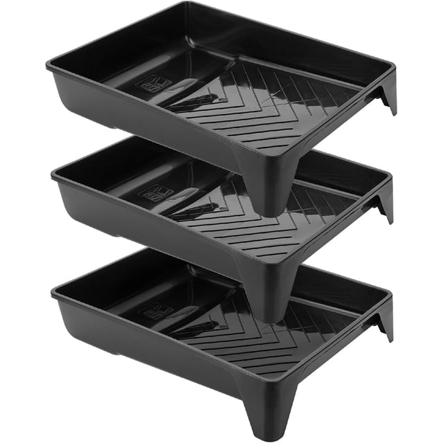 Bates - Plateau de Peinture de 9 Pouces, Lot de 3, Plateau de Rouleau de Peinture en Plastique Noir de 9 Pouces, Capacité Profonde, Arête Texturée