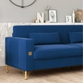 thumbnail image 5 of Gold Accented Velvet 3 - Modern Couch With Cushions For Living Room And Office, Superior Comfort Retro Blue Decorations Extraordinary Zone, 5 of 6