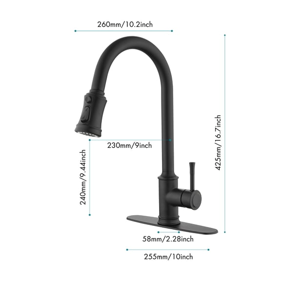 Black single-handle high-arc pull-out kitchen faucet, high-end stainless steel kitchen sink faucet, with pull-down sprayer