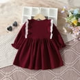 thumbnail image 4 of Vestido de manga larga con cuello redondo para niña, color liso, cuello redondo, manga A, con volantes, para bebés y niños pequeños, vestido informal de poliéster para niña., 4 of 8
