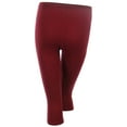 thumbnail image 3 of PLUS SIZE Solid Cotton Capri Leggings Plain Pants Capris For Women, Burgundy, 1XL, 3 of 3