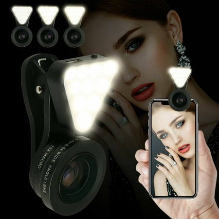 EEEKit 3 in 1 Phone Camera Kit, 3 Adjustable Brightness Rechargeable Selfie Ring Fill Light, 15X Macro Lens & 0.4X-0.6X Wide Angle Lens for iPhone Xs Max X 8 7 6s Plus, Samsung