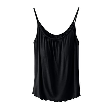 Aofany Women s Solid Camisole Spaghetti Strap Tank Tops with Built in Shelf Bra Yoga Sports Blouse
