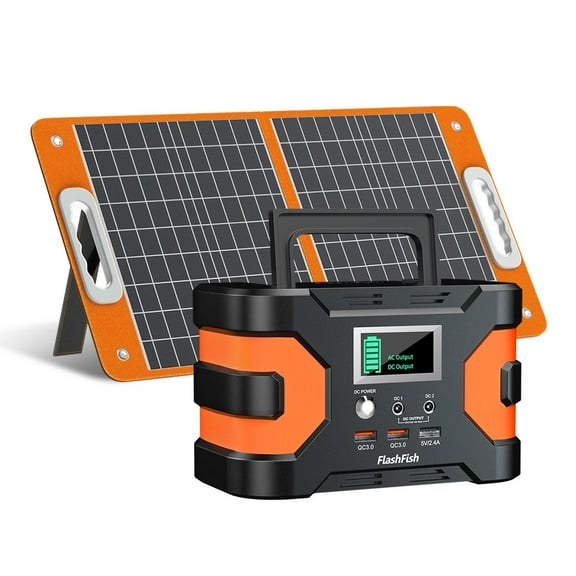 Flashfish 200W Peak Power Station 166Wh 45000mAh CPAP Backup Battery Pack   60W 18V Foldable Portable Solar Panel Charger Kit  RLB