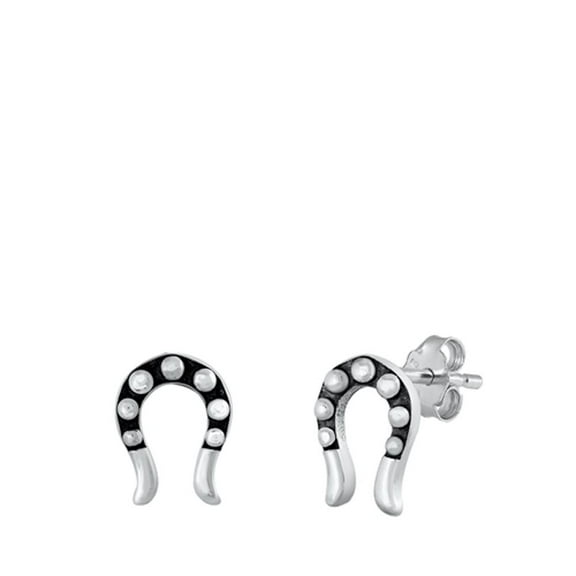 Oxidized Sterling Silver Dainty Bali Horseshoes Lucky Stud Earrings 925 New Jewelry Female Unisex