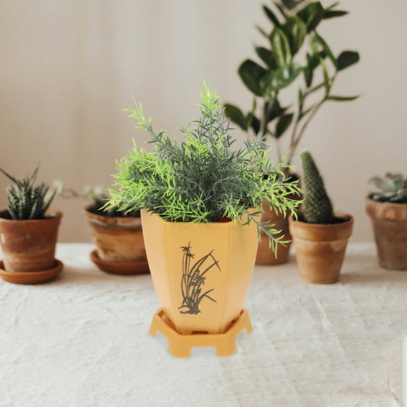 KAKOWELY Set of 2 Yellow Indoor Plant Pots with Drainage Holes, Modern Simple Style 5.11x5.11x6.09 inches