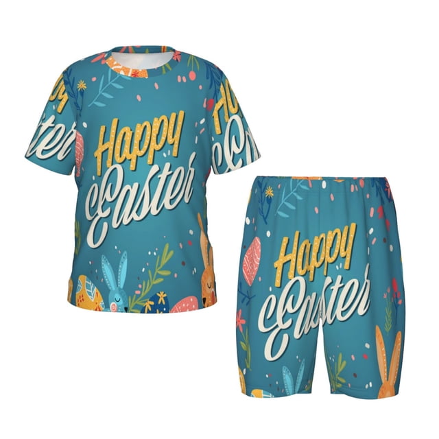 Fotbe Happy Easter Pijama Estampada de 2 Piezas para Niños – Ropa de Dormir de Manga Corta Cómoda para Niños y Niñas, Camiseta y Shorts de Algodón-4X-Large