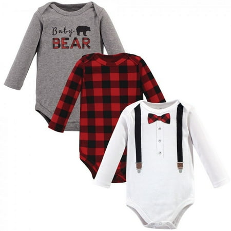 UPC: 0660168776515 | Little Treasure Baby Boy Cotton Long-Sleeve Bodysuits 3pk  Lumberjack Bow Tie  0-3 Months