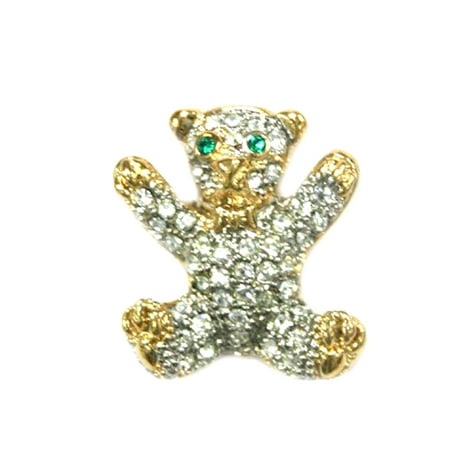 Gold Tone Open Arms Bear Brooch Pin with Rhinestones