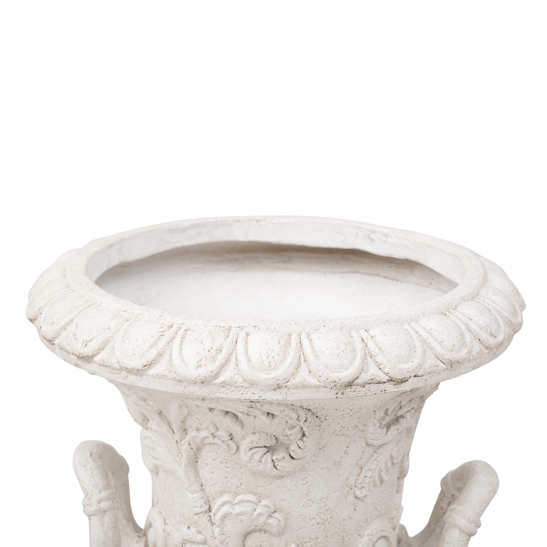 Christopher Knight Home Scrollwork Relief Urn Planter with Handles, Decorative Vase, Antique White, Set of 2