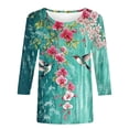 thumbnail image 5 of Women Tshirts Gentle Floral Hummingbird Print 3/4 Sleeve Crewneck Top Outdoor Style Womens Tees, 5 of 5