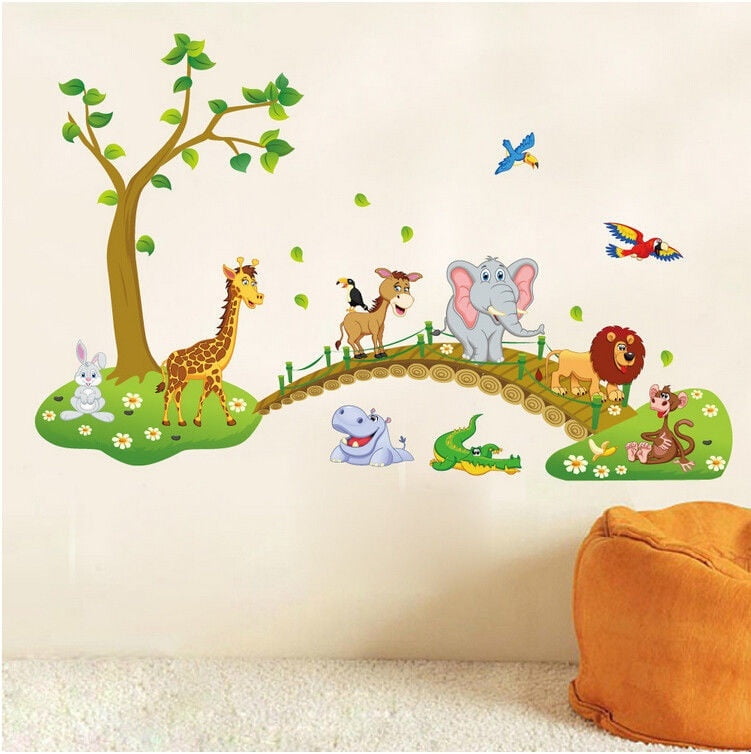Nursery Animal Tree Wall Stickers Owl Zoo Baby Kids Room Decal 