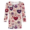 thumbnail image 5 of Womens 3/4 Sleeve Shirt Crewneck Casual Loose Print Valentine's Day Womens T Shirt Tee Tops, 5 of 5