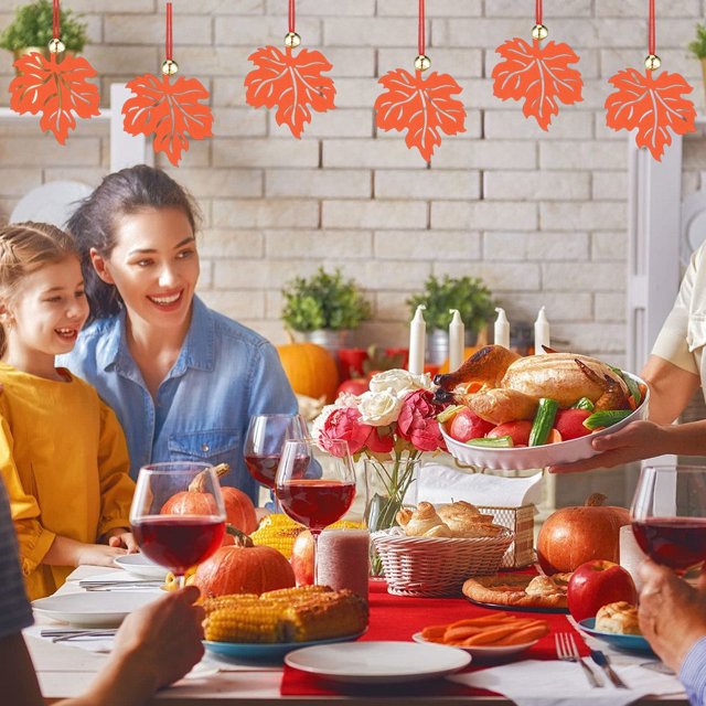 Decoración del hogar, decoración de habitaciones, decoración de paredes, 10 piezas de adornos de hojas de arce de Acción de Gracias, hojas recortadas de fieltro, campanas, tela para fiesta familiar, h