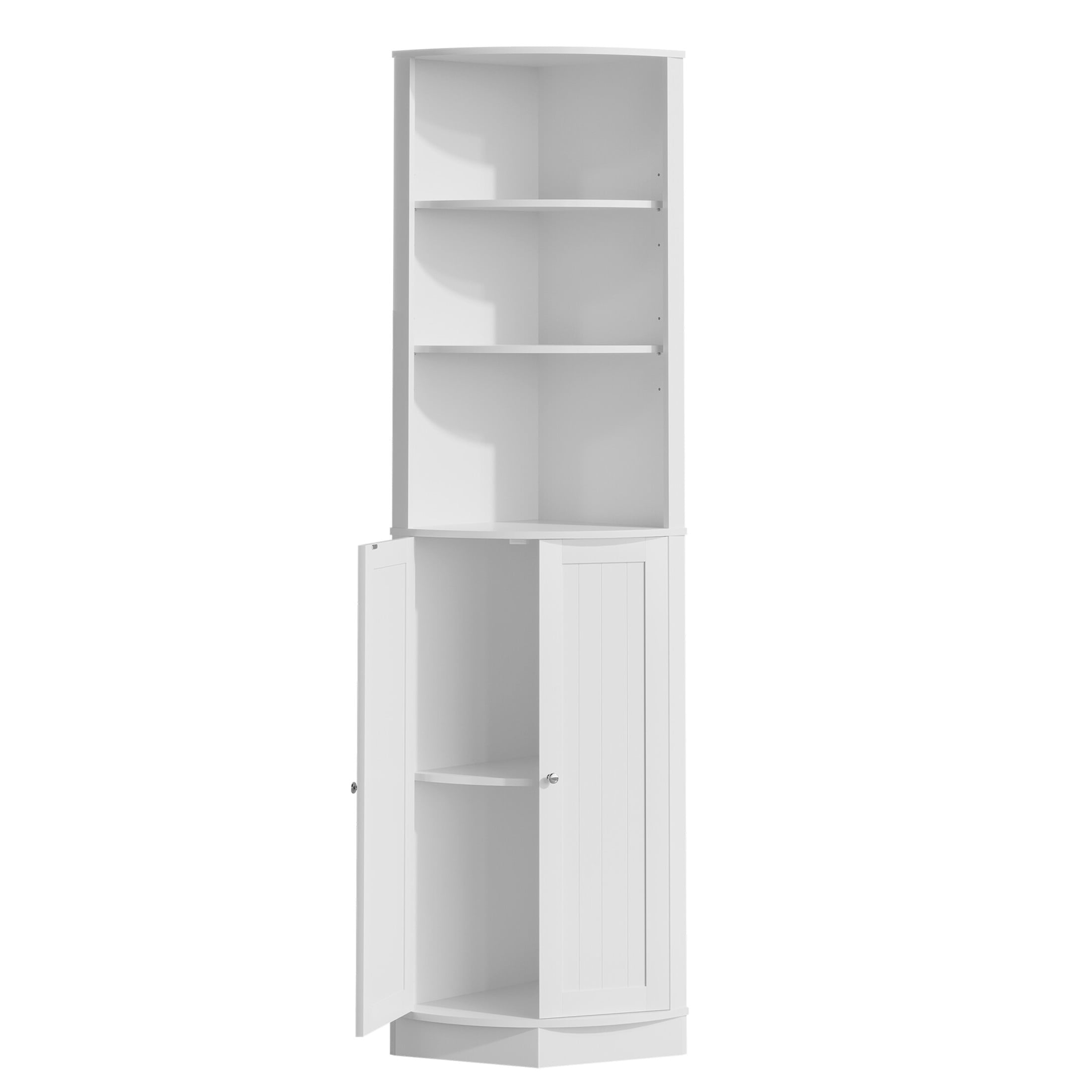 Noble House 67" Tall Corner Cabinet with 2 Doors and Adjustable Shelves, Freestanding Storage Organizer, White