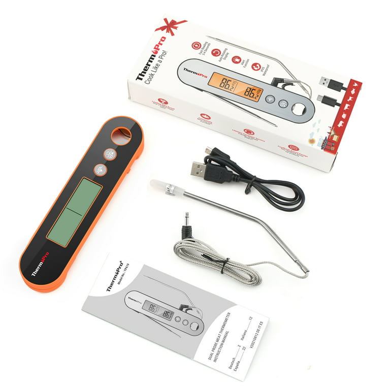ThermoPro TP610W Programmable Dual Probe Meat Thermometer with Alarm,  Rechargeable Instant Read Food Thermometer, Rotating LCD Screen, Waterproof  Cooking Thermometer for Grilling, Smoker, BBQ, Oven 