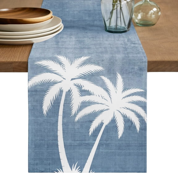 Table Runners 36 Inches Long Dress Scarves, Palm Trees Dark Blue Farmhouse Kitchen/Dining Table Decor Table Runner, Short Coffee Tablerunners, Summer Coastal Vintage Tropical 13x36 Inch