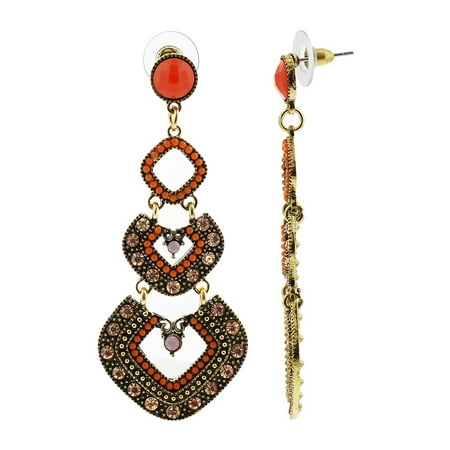 - Gem Avenue Gold Tone Glass Stones and Beads Dangle Earrings