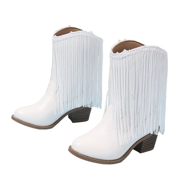 TechWave Bottes Western de Cowboy pour Enfants en Cuir Uni Mode Filles Nouvelles Automne et Hiver Décontractées Bottes à Franges pour Enfants Talons Hauts pour Enfants Taille 13 Bottes Holly pour Enfants Bottes à Talons Hauts pour Filles Filles