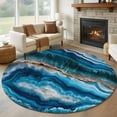 Blue Marble Round Rug 6ft Washable Circle Kitchen Rugs Non Slip Modern ...