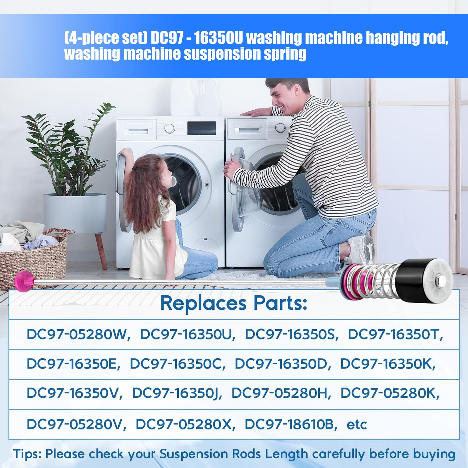 4Pcs Replacement Washing Machine Suspension Spring DC97-16350U for WA50R5400AW/US WA50T5300AC/US WA50R5200AW/US