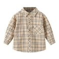 thumbnail image 3 of KPOPLK Children's Pure Cotton Shirt Boys' Checkered Shirt Baby Shirt Thin Jacket(10-12 Years,G53-Khaki), 3 of 3