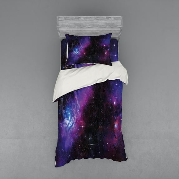 Ambesonne Space Bedding Set 3 Pcs, Nebula Dark Galaxy Stars, Twin XL, Magenta Blue
