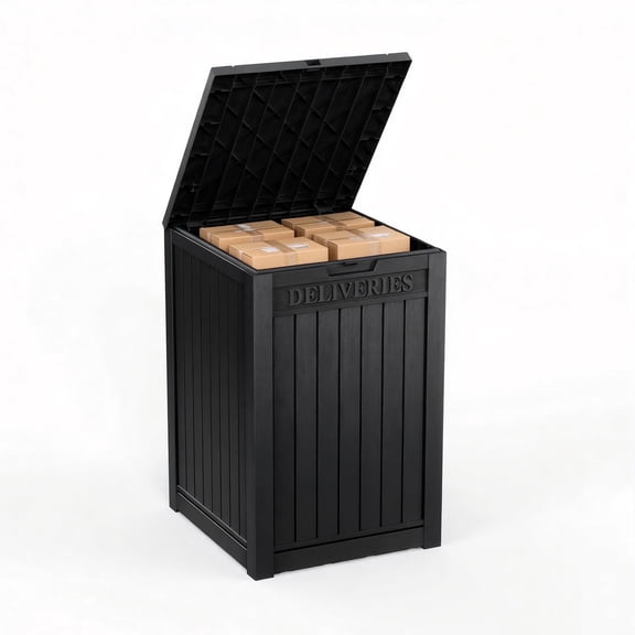Joxxoaa Delivery Box for Outside, 48 Gallon Storage with Lockable Secure, Large Double Wall Resin Outdoor Package Delivery Waterproof Deck（Black）Independence Day