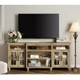 thumbnail image 2 of WAMPAT Farmhouse TV Stand with 4-Door Glass, Oak Entertainment Center Table for Living Room, 2 of 10