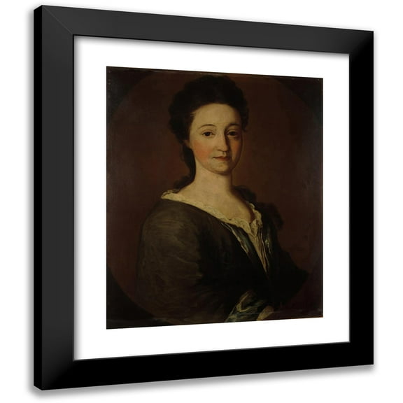 Pierpont Limner 12x14 Black Modern Framed Museum Art Print Titled - Mrs. James Pierpont (Mary Hooker) (1711)