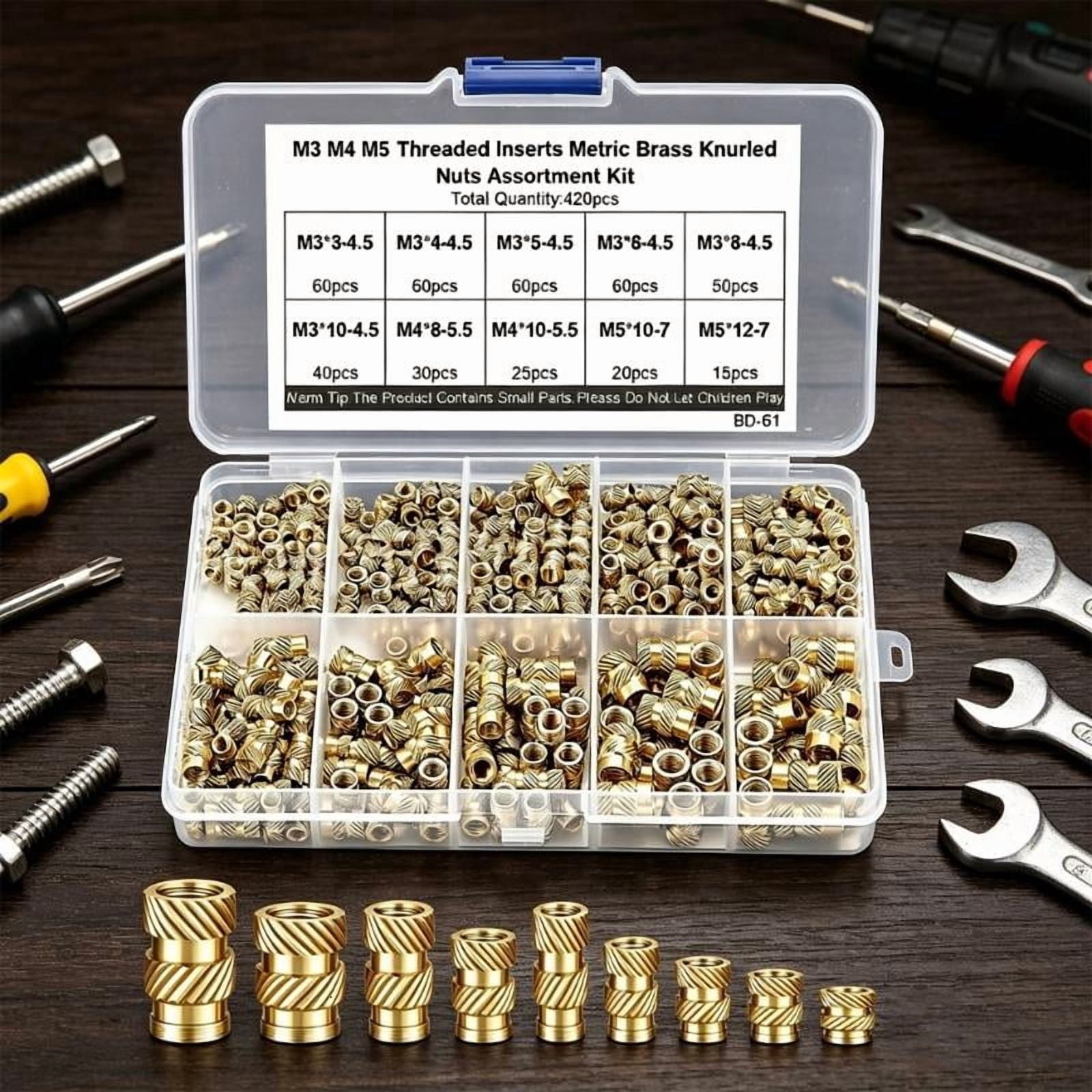 CEORPER 420Pcs Anti Brasses Threaded Inserts Threaded Knurled Brasses Hot Melt