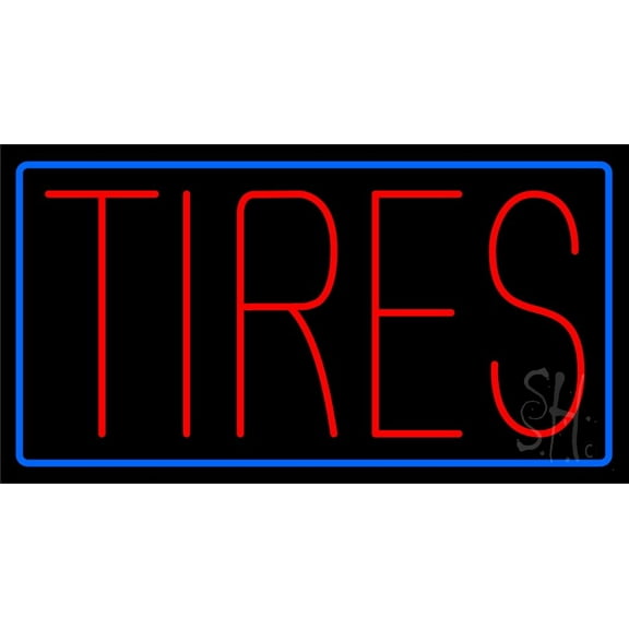 Red Tires Blue Border LED Neon Sign 20 x 37 - inches, Clear Edge Cut Acrylic Backing, with Dimmer - Bright and Premium built indoor LED Neon Sign for automotive store, and mall.