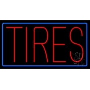 Red Tires Blue Border LED Neon Sign 20 x 37 - inches, Clear Edge Cut Acrylic Backing, with Dimmer - Bright and Premium built indoor LED Neon Sign for automotive store, and mall.