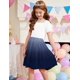 thumbnail image 4 of Vestido Arshiner para adolescentes con lazo en la espalda, manga corta, azul y blanco, 10-12 años, 4 of 6