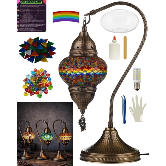 DEMMEX DIY Turkish Mosaic Lamp Making Kit – No Grout Needed – Fun, Easy, No Experience Required – Complete Mosaic Art & Craft Project Kit for Adults & Teens – Make Your Own Table Lamp (Colorful)