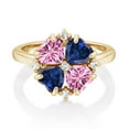thumbnail image 2 of Gem Stone King 18K Yellow Gold Plated Silver Pink Moissanite and Blue Created Sapphire Ring for Women (2.08 Cttw, Heart Shape 5MM, Gemstone Birthstone, Size 5), 2 of 3