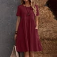 thumbnail image 3 of JBXKXYW Dresses for Women Womens Midi Plu Size Dresses Casual Cotton Linen Dress Crewneck Short Sleeve Cute A Line Tunic Dress With Pockets Dress Sundress Summer Dresses (Red,S), 3 of 6