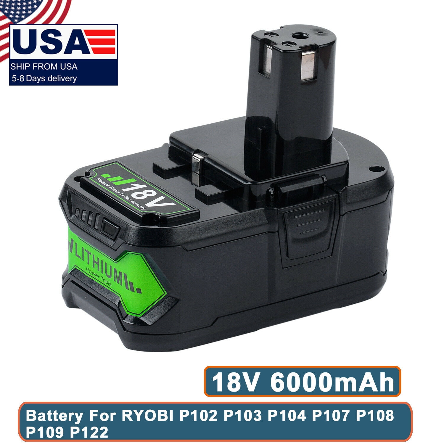 P108 18 VOLT LITHIUM ION  REPLACEMENT High Capacity BATTERY 6.0AH For RYOBI ONE 