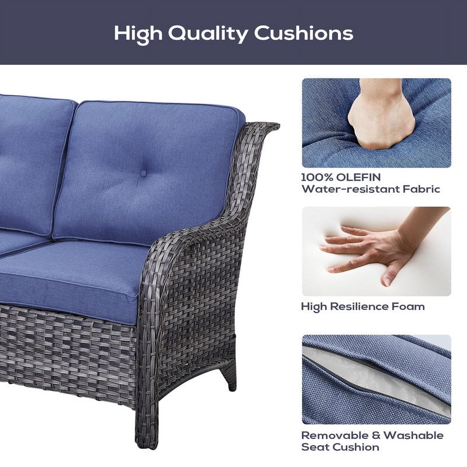 PARKWELL Outdoor Patio Furniture Set with Fire Pit Table,All-Weather Conversation L-Shaped Sectional Sofa with No-slip Thick Cushions,Backyard Porch Garden Poolside Balcony Set,Gray/Navy