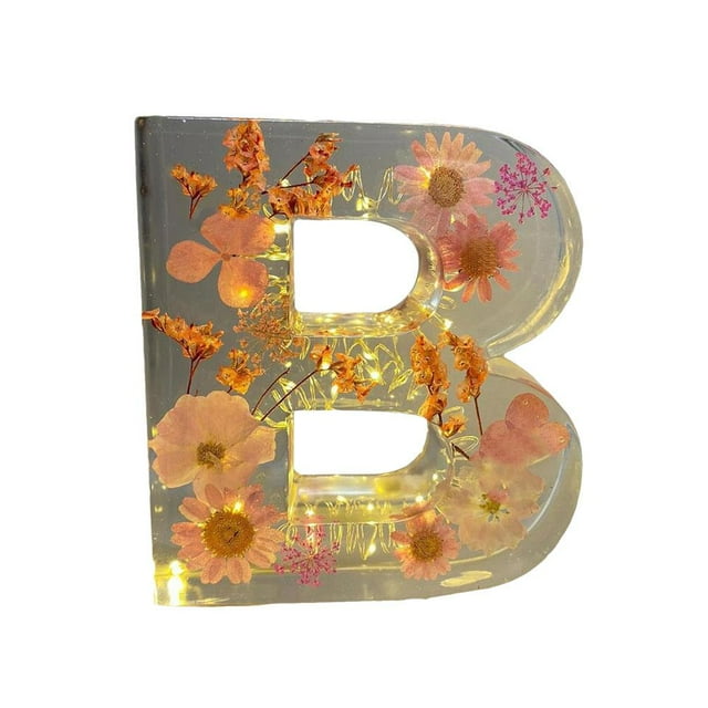SharkTRUE Pressed Flower Resin Letters with Light,Custom Letter Lamps,Floral Resin Night Light,Personalized Dry Flower Name Night Light,Light Up Letters Sign for Christmas Wedding Decor