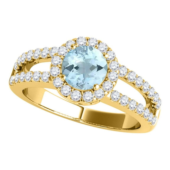 Mauli Jewels Rings for Women 1.65 Carat Diamond and Round Shaped Aqumarine 4-prong 10K Yellow Gold