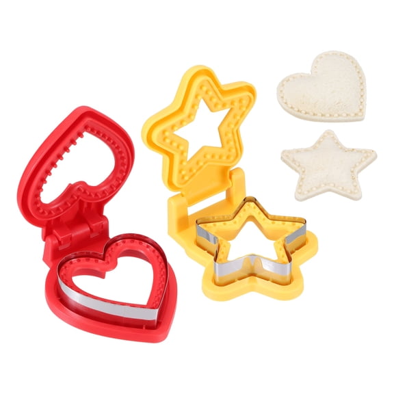 Uxcell 2 Pack Crustless Sandwich Cutter, Heart/Star Shape Uncrustable Sandwich Maker Sealer Press Bread Cookie Cutter and Sealer for DIY Breakfast Lunch Afternoon Tea (Red/Yellow)