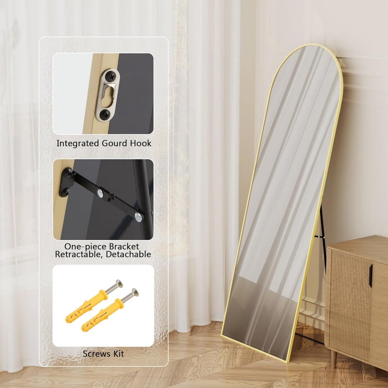 Gleamira 71"x26" Arch Full Length Mirror Wall Hanging or Floor Mirror with Aluminum Alloy Frame, Gold